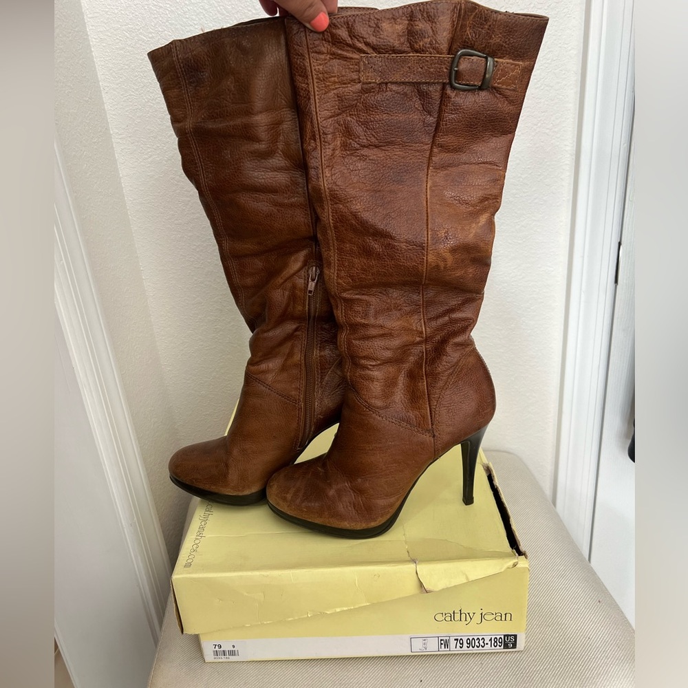 Cathy Jean coffee brown leather boots